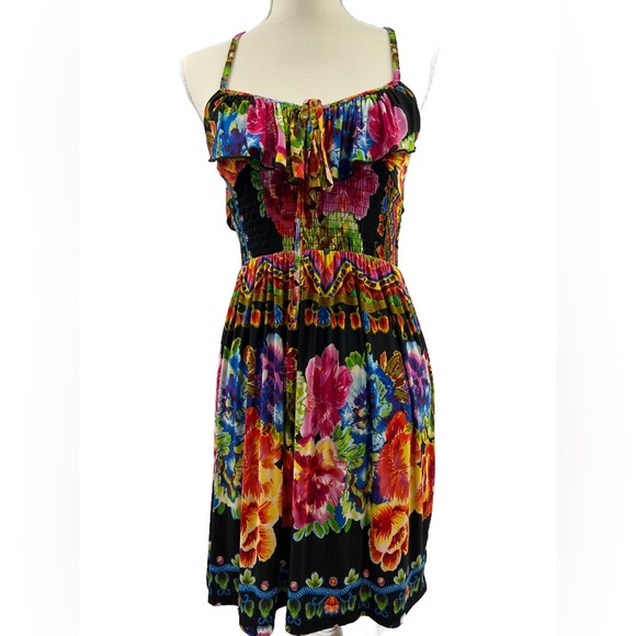 XXI Open Multi-color Floral Ruffle Boho Hawaiian Dress Size Small - Picture 1 of 11